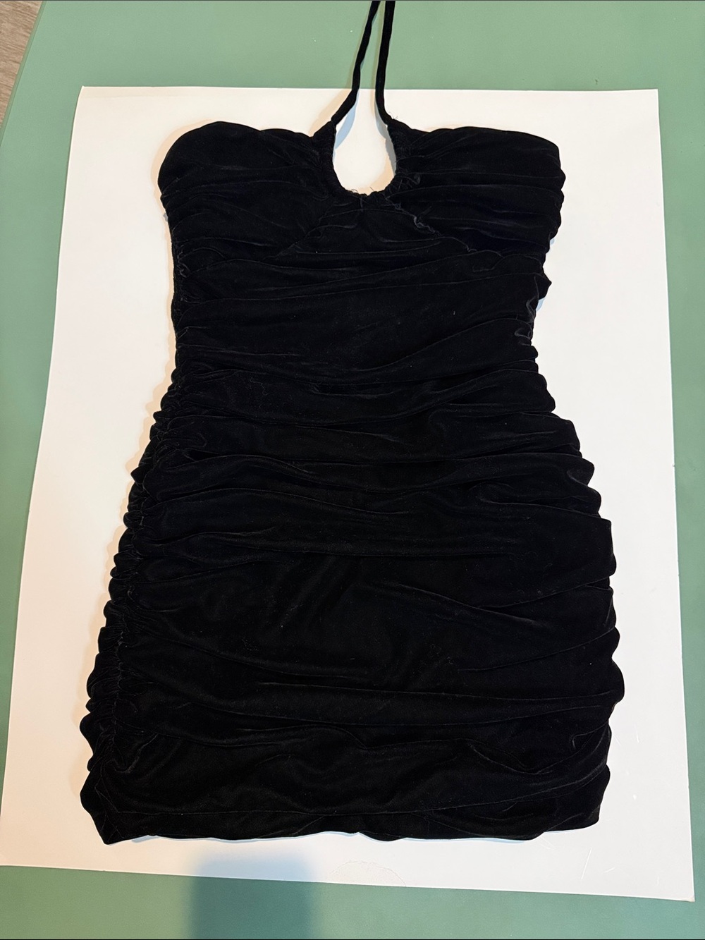 Zara Black Velvet Ruched Halter Mini Dress